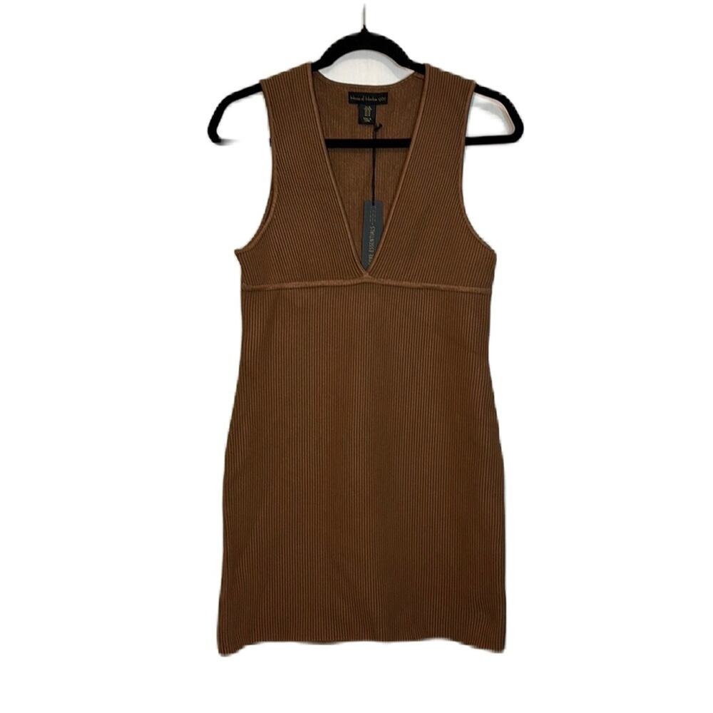 House Of Harlow Luxe Essentials Brown Knit Ribbed V-Neck Sweater Dress Size M